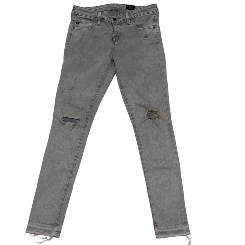 AG Adriano Goldschmied Gray The Legging Ankle Super Skinny Distressed Jeans 25R
